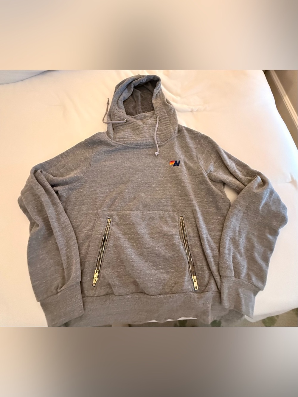 Aviator Nation Gray Hooded Sweater with Zippered Pockets